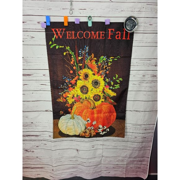 Welcome Fall Sunflowers & Pumpkins House Flag Cloth 40x27" - Picture 8 of 8
